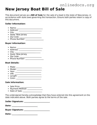 Fillable  Boat Bill of Sale Form for New Jersey