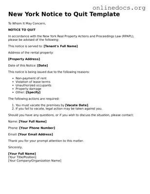 Fillable  Notice to Quit Form for New York