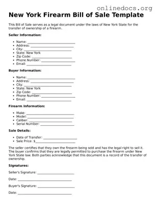 Fillable  Firearm Bill of Sale Form for New York