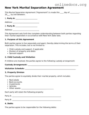 Fillable  Marital Separation Agreement Form for New York