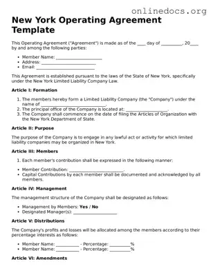 Fillable  Operating Agreement Form for New York