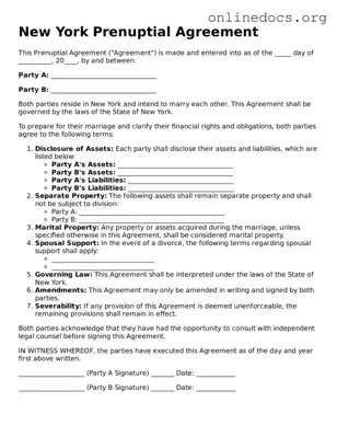 Fillable  Prenuptial Agreement Form for New York