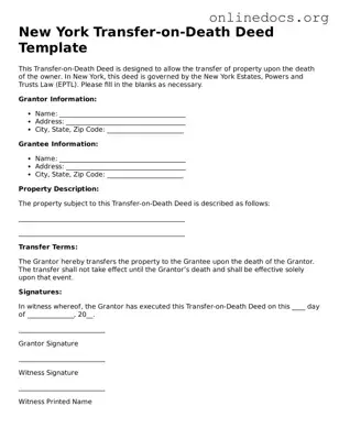 Fillable  Transfer-on-Death Deed Form for New York