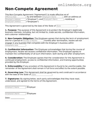 Printable Non-compete Agreement Form