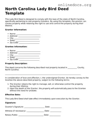 Fillable  Lady Bird Deed Form for North Carolina
