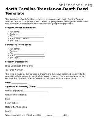 Fillable  Transfer-on-Death Deed Form for North Carolina