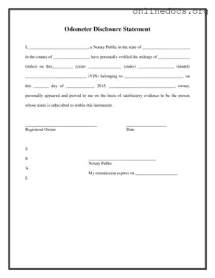 Notarized Odometer Statement PDF Form