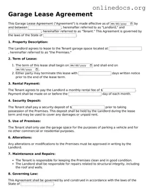 Printable Garage Lease Agreement Form