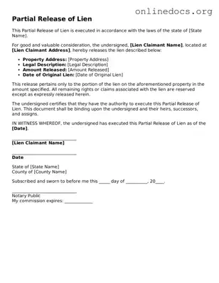 Printable Partial Release of Lien Form