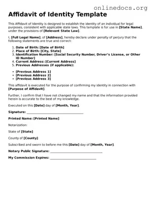 Printable Affidavit of Identity Form
