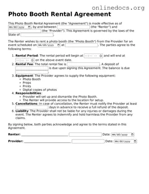 Printable Photo Booth Rental Agreement Form
