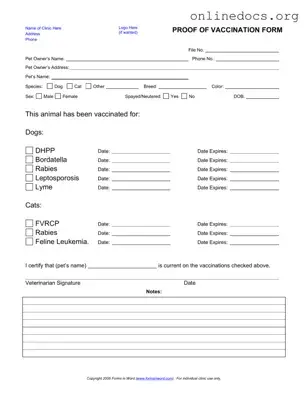 Proof Of Vaccination Dog PDF Form
