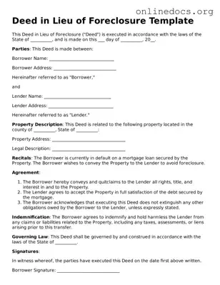 Printable Deed in Lieu of Foreclosure Form