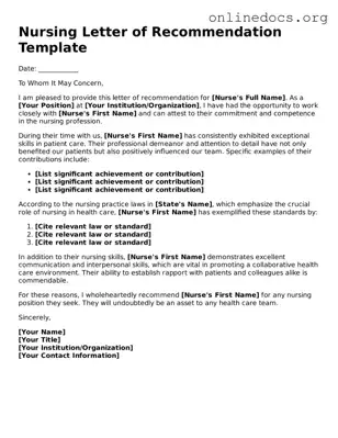 Printable Nursing Letter of Recommendation Form