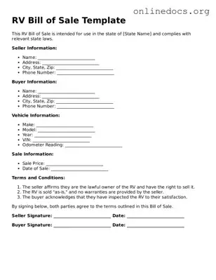 Printable RV Bill of Sale Form