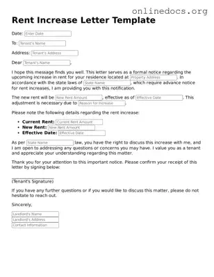 Printable Rent Increase Letter Form