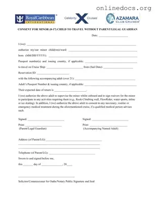 Royal Caribbean Parental Consent PDF Form