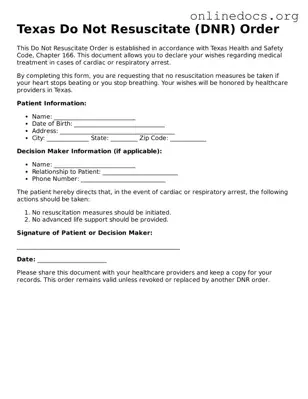 Fillable  Do Not Resuscitate Order Form for Texas