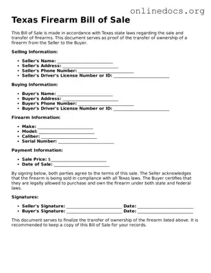 Fillable  Firearm Bill of Sale Form for Texas