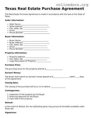 Fillable  Real Estate Purchase Agreement Form for Texas