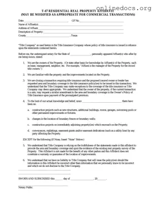 Texas residential property affidavit T-47 PDF Form