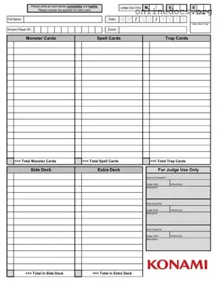 Konami Decklist PDF Form
