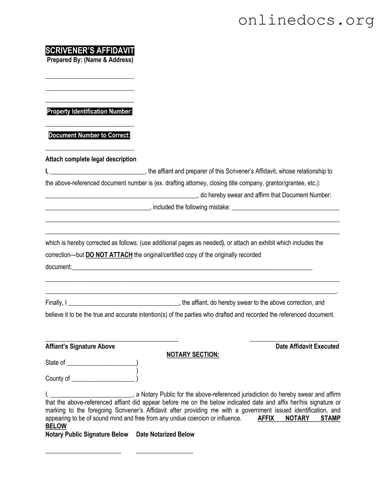 Scrivener's Affidavit PDF Form