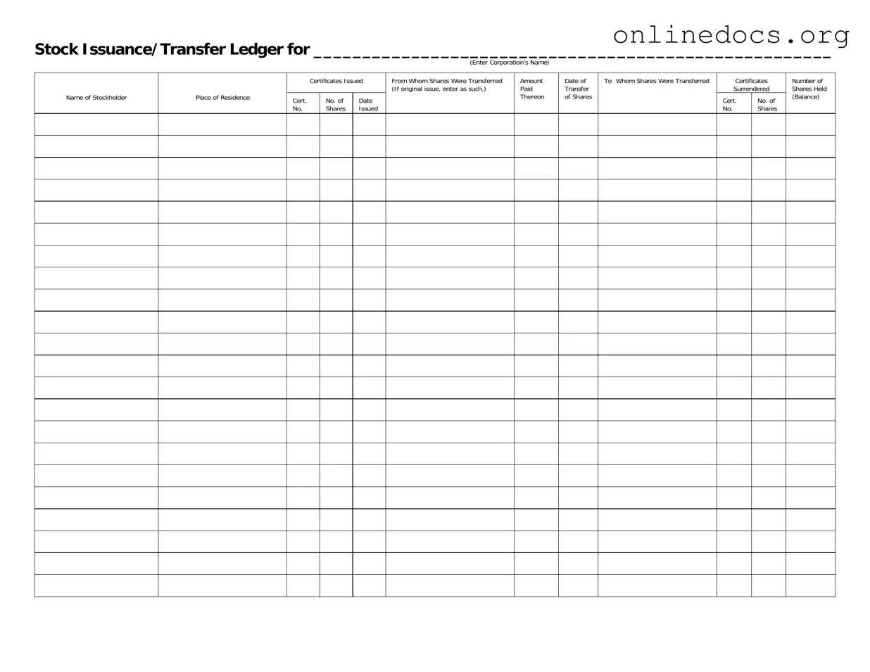 Stock Transfer Ledger PDF Form