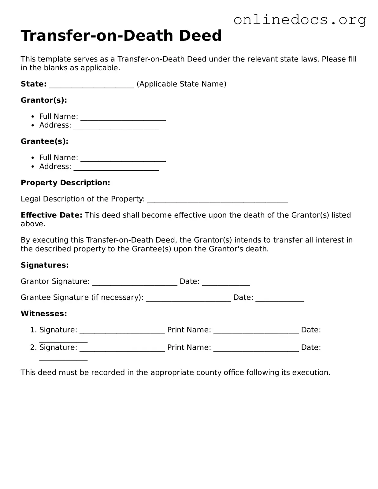 Printable Transfer-on-Death Deed Form