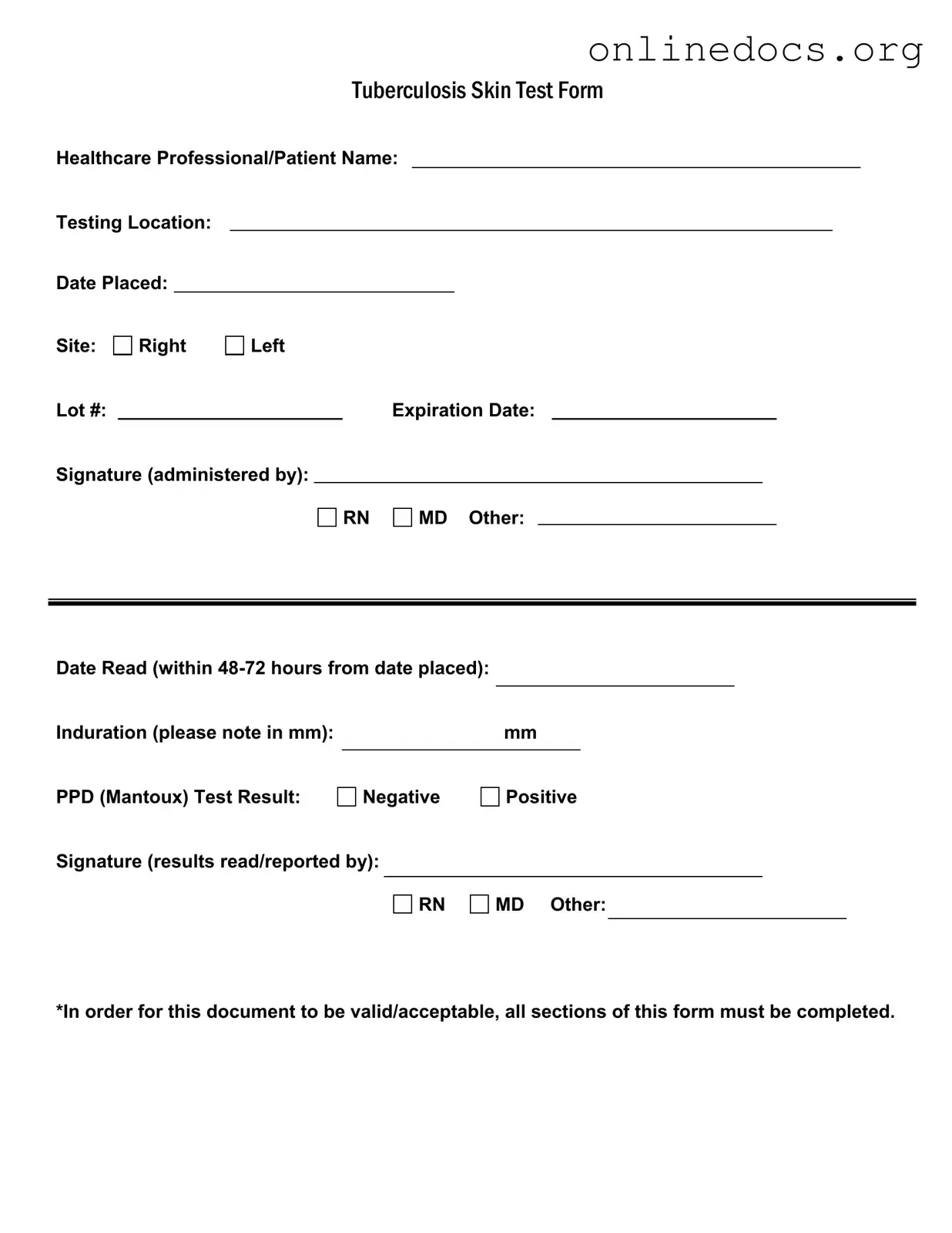Tb Test PDF Form