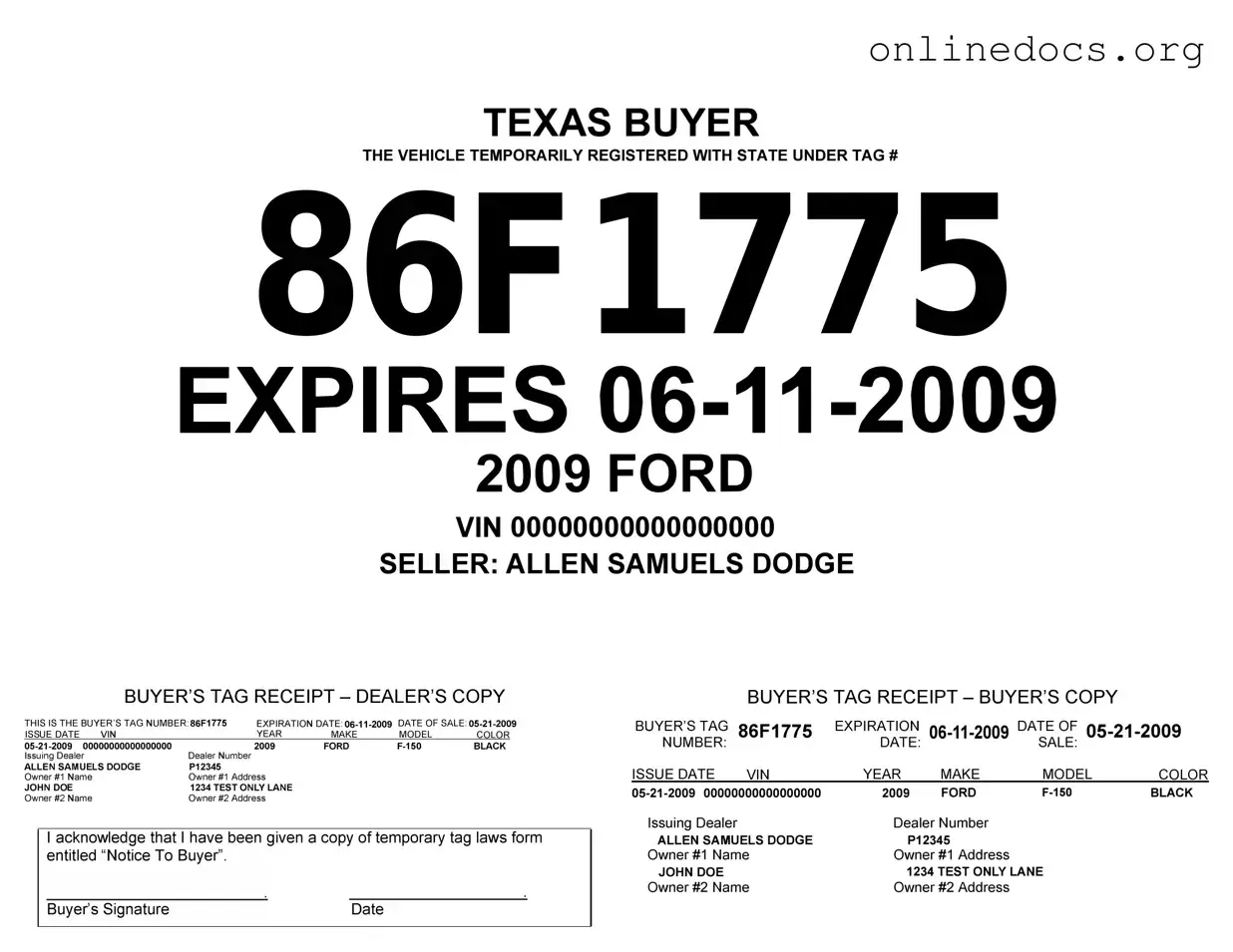 Texas Temporary Tag PDF Form