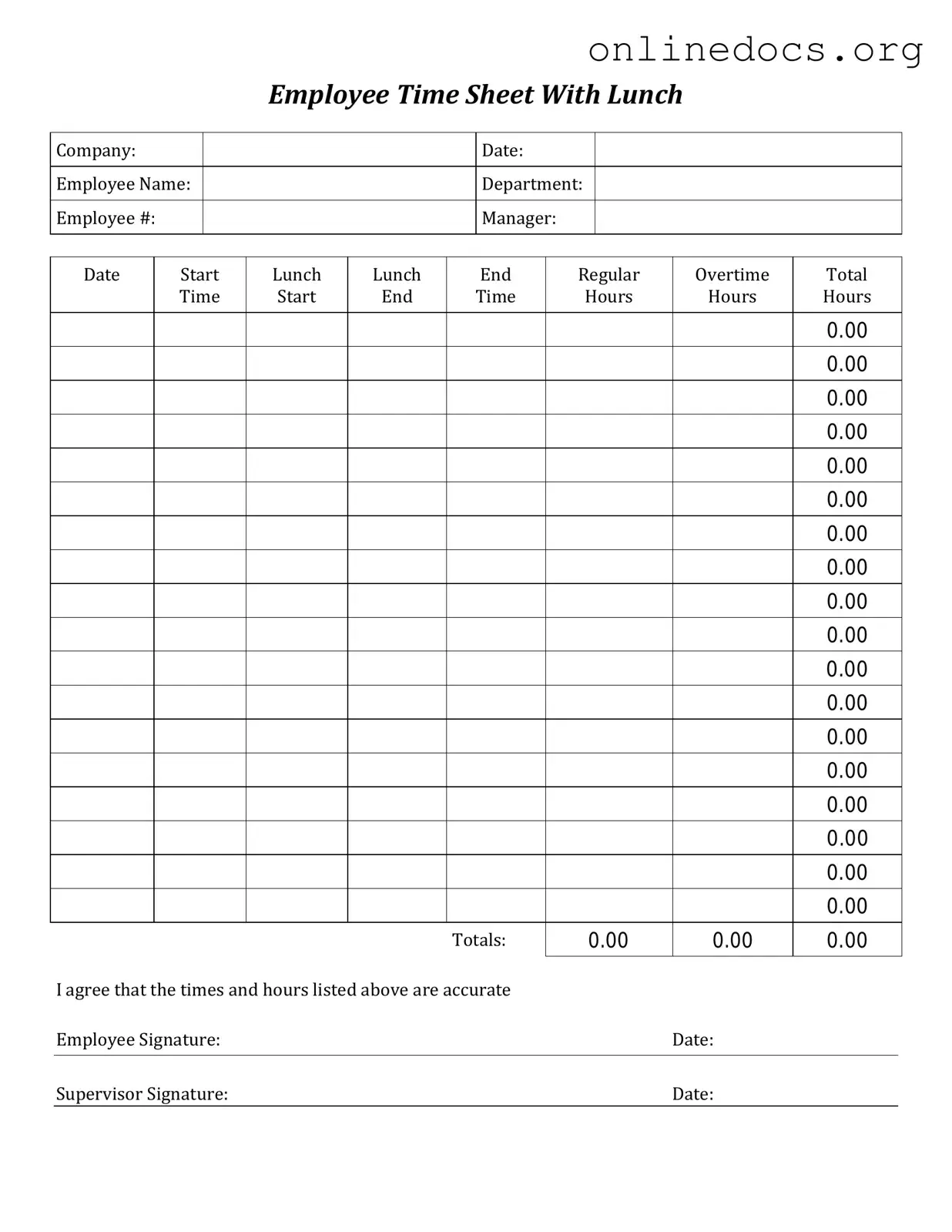 Time Card PDF Form