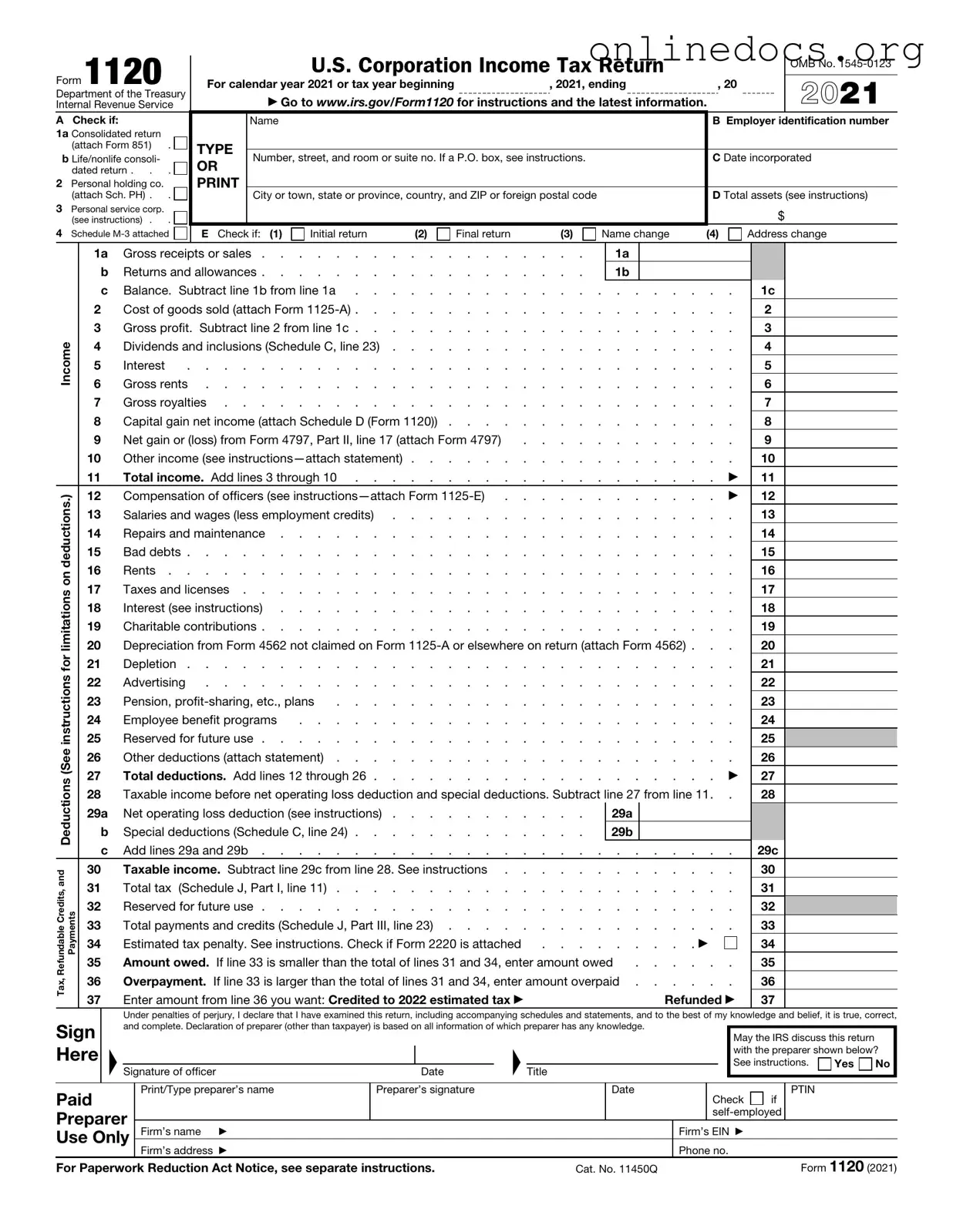 IRS 1120 PDF Form