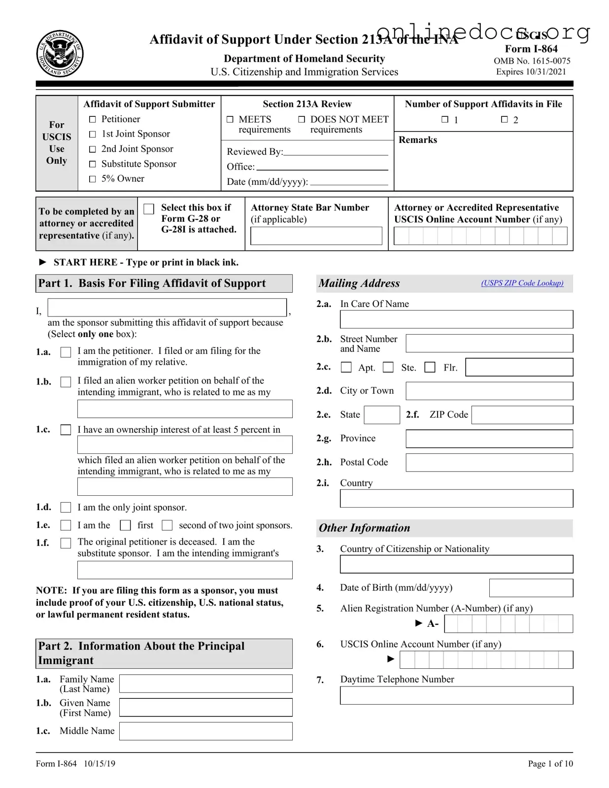 USCIS I-864 PDF Form