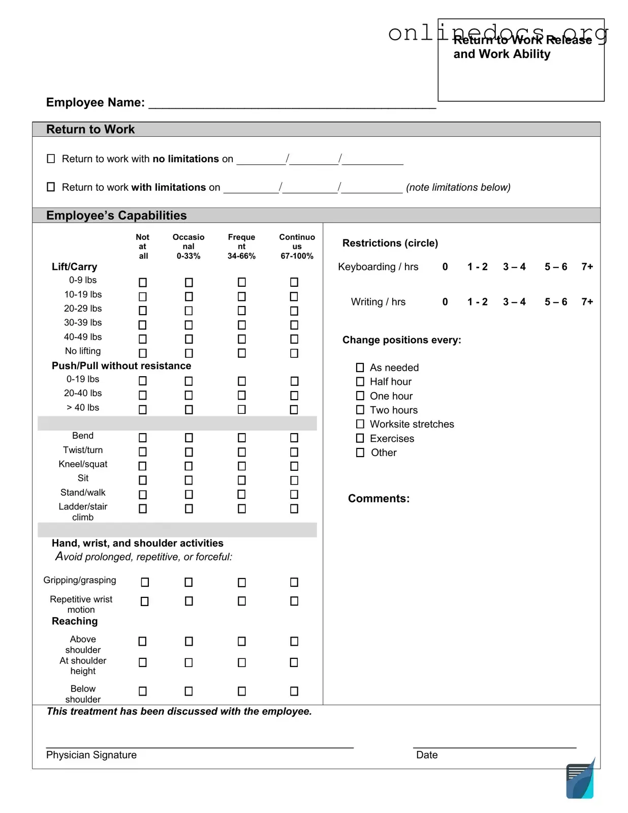 Work Release PDF Form